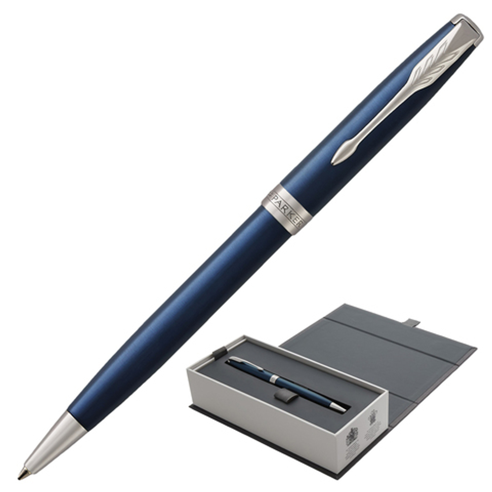Ручка шариковая PARKER "Sonnet Core Subtle Blue Lacquer CT", корпус синий глянцевый лак, палладиевые детали, черная, 1931536