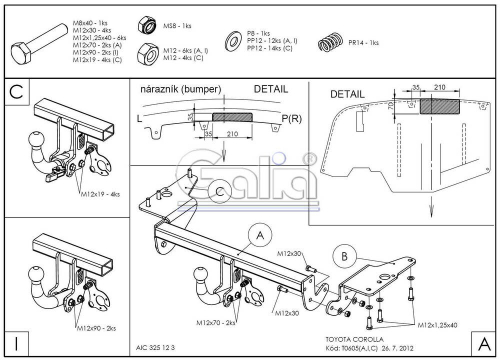 Оцинкованный фаркоп на Toyota Corolla E15 седан 2007-2013 (без электрики), Galia T060C