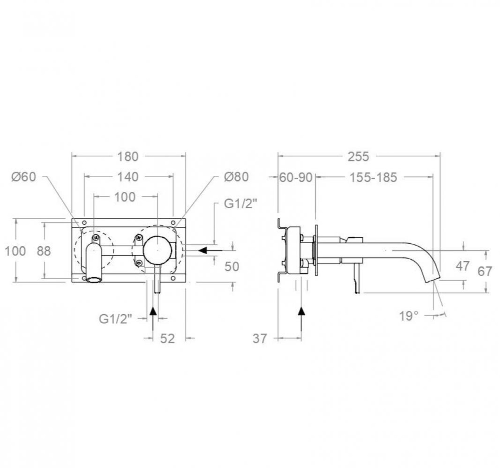 Встраиваемый смеситель для раковины 19 см ODISEA 392101