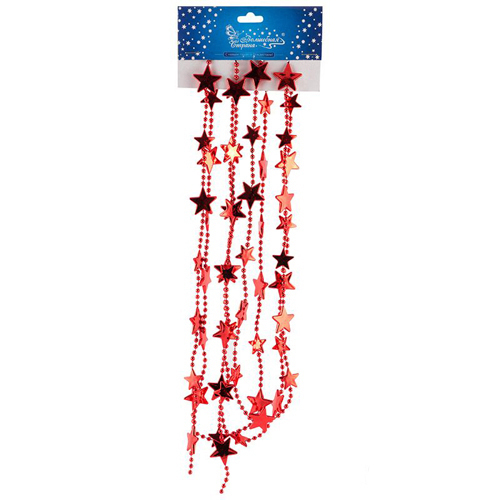 Елочное украшение БУСЫ звезды 2,7м Красные 104057