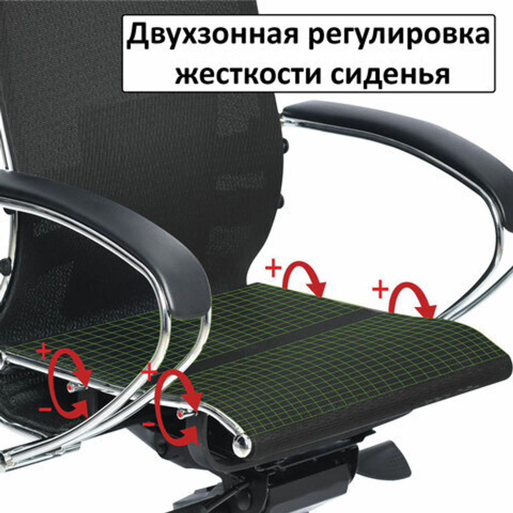 Кресло офисное МЕТТА "К-9" хром, прочная сетка, сиденье и спинка регулируемые, черное