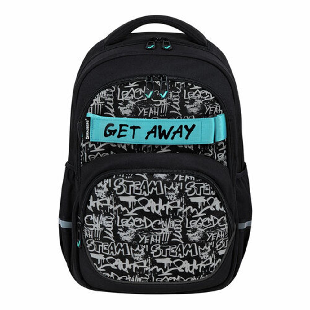 Рюкзак BRAUBERG MOTION, 2 отделения, 3 кармана, "Get away", СВЕТООТРАЖАЮЩИЙ ПРИНТ, 41х28х17 см, 273117