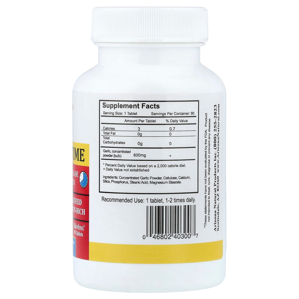 Arizona Natural, Garlic Time, 90 таблеток (600 мг в 1 таблетке)