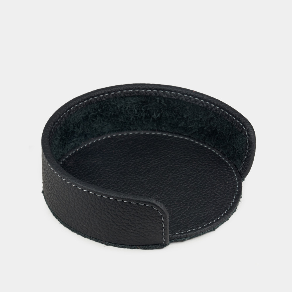 Подставка под подстаканники кожаная черного цвета