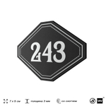 Номерок на дверь квартиры 243, для кабинета, офиса, шильдик 9 х 7 см, черный, Айдентика Технолоджи