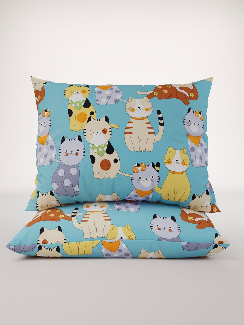 Постельное белье поплин Сказка "Мурлыки" евро Наволочка 50х70 см 2 шт Простынь на резинке 180x200 см Пододеяльник 200x215 см