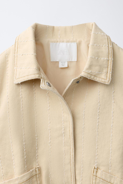 ZARA КУРТКА ИЗ САРЖИ С НЕОБРАБОТАННЫМИ КРОМКАМИ, ПЕСОЧНЫЙ МЕЛАНЖ