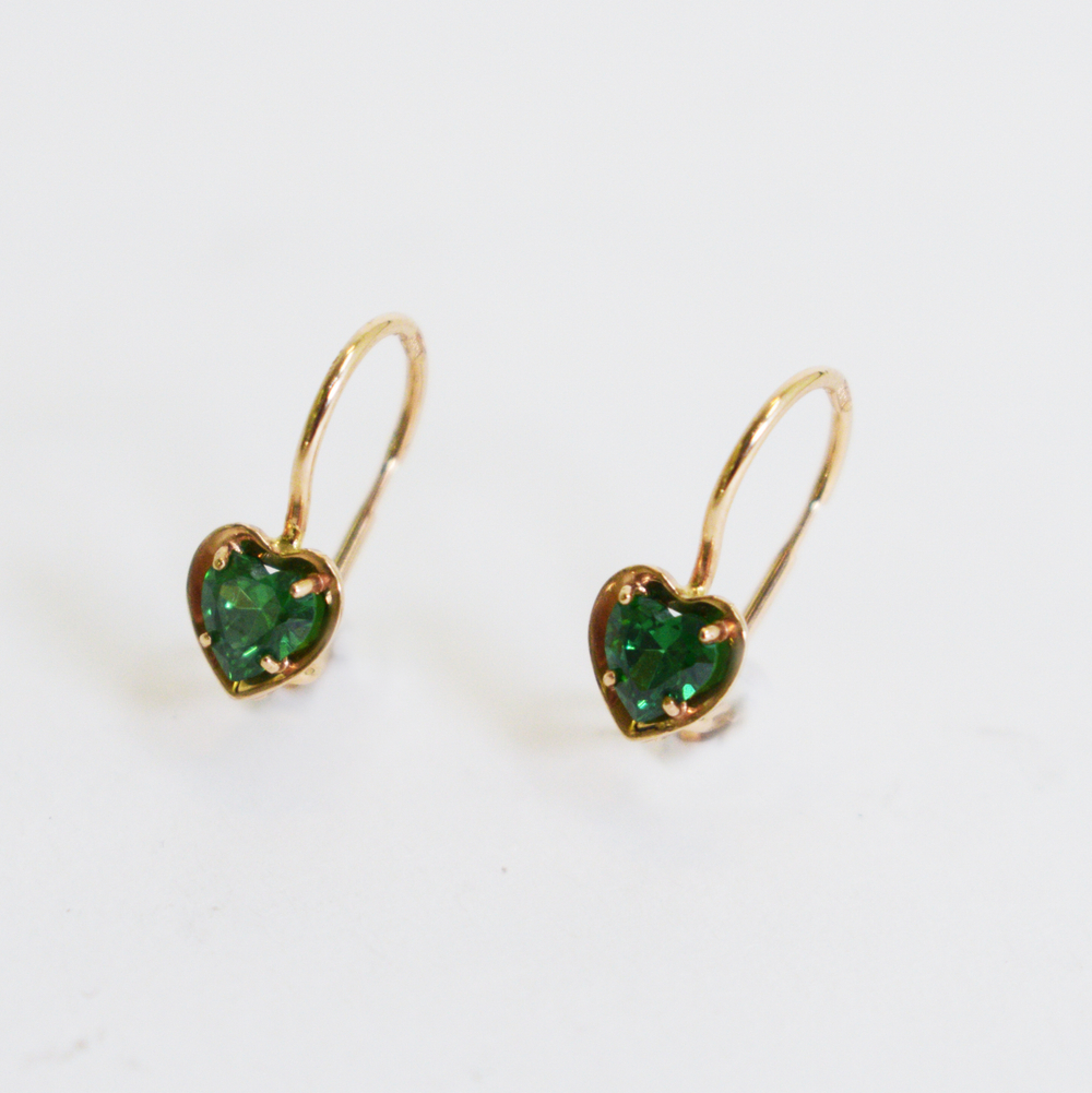 Серьги детские с зеленым сердцем