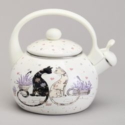 ЧАЙНИК AGNESS ЭМАЛИРОВАННЫЙ СО СВИСТКОМ СЕРИЯ "LAVENDER CATS", 2,2 Л