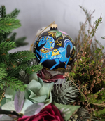 Шар стеклянный "Городецкая роспись" с лошадкой