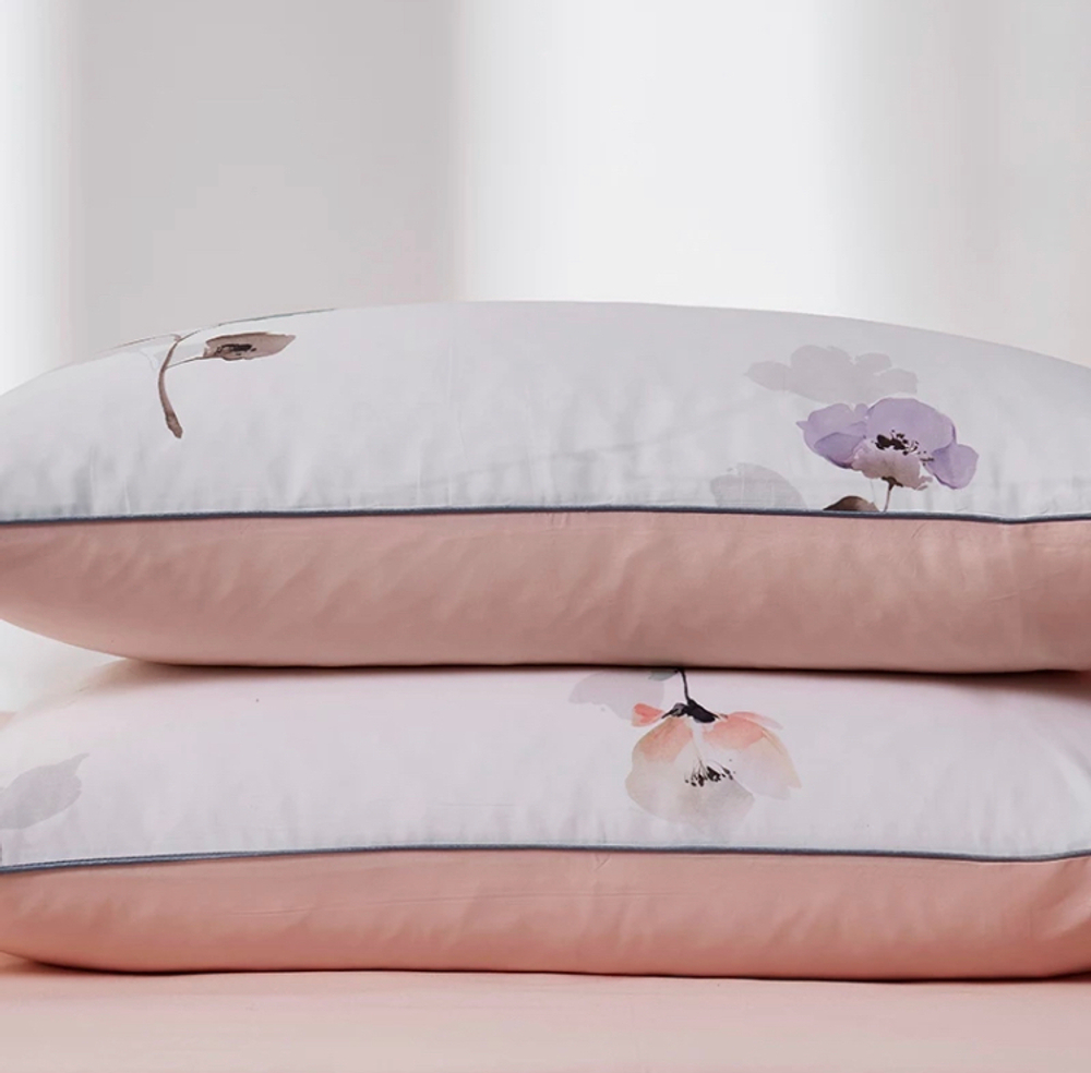 Постельное белье ЕВРО (двуспалка) Египедский Хлопок Цветочки на белом