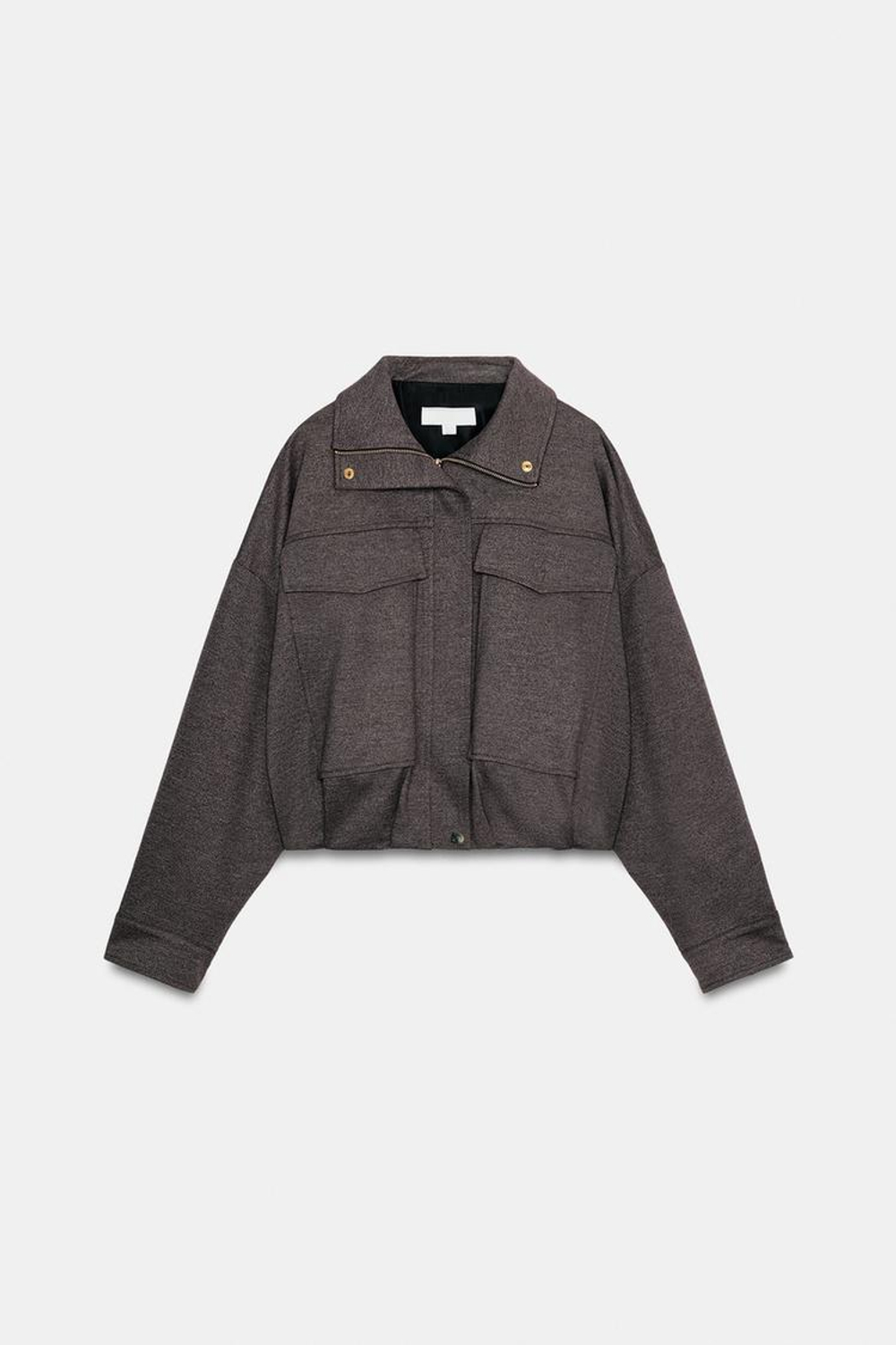 ZARA БОМБЕР С ВОРОТНИКОМ-СТОЙКОЙ, КОРИЧНЕВЫЙ МЕЛАНЖ