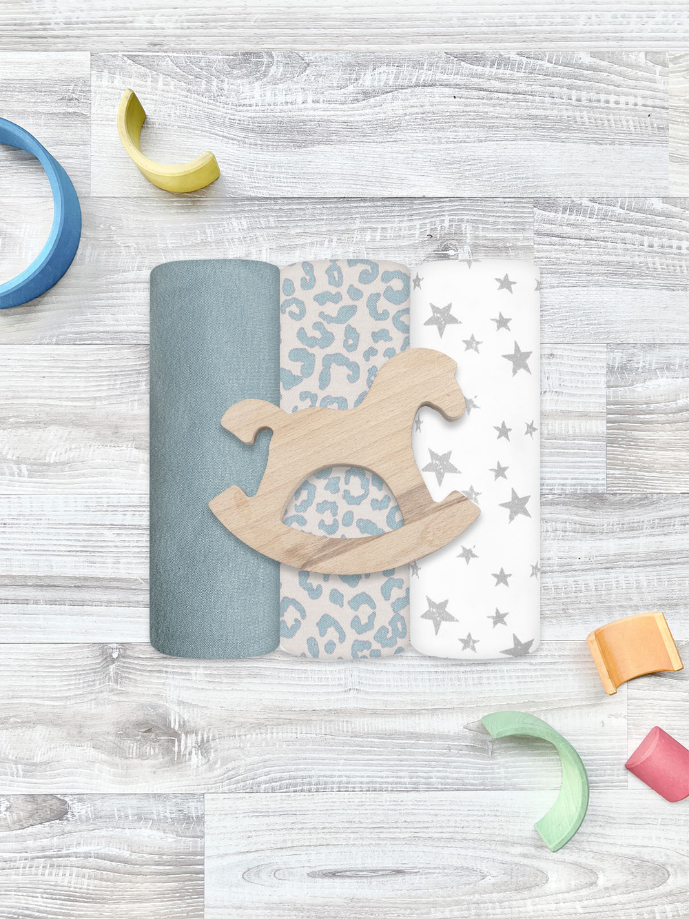 Сет из 3х пелёнок Mjölk Blue Leopard/Звёзды/Baby Blue