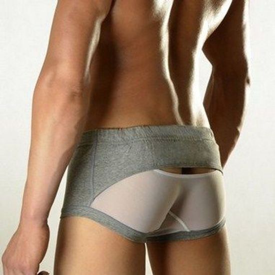 Мужские трусы хипсы серые меланж с белой сеткой DOOP Grey&White Net Trunk