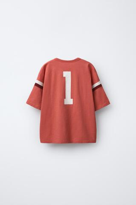 ZARA ФУТБОЛКА С НАШИВКАМИ, ЛИНЯЛЫЙ КРАСНЫЙ