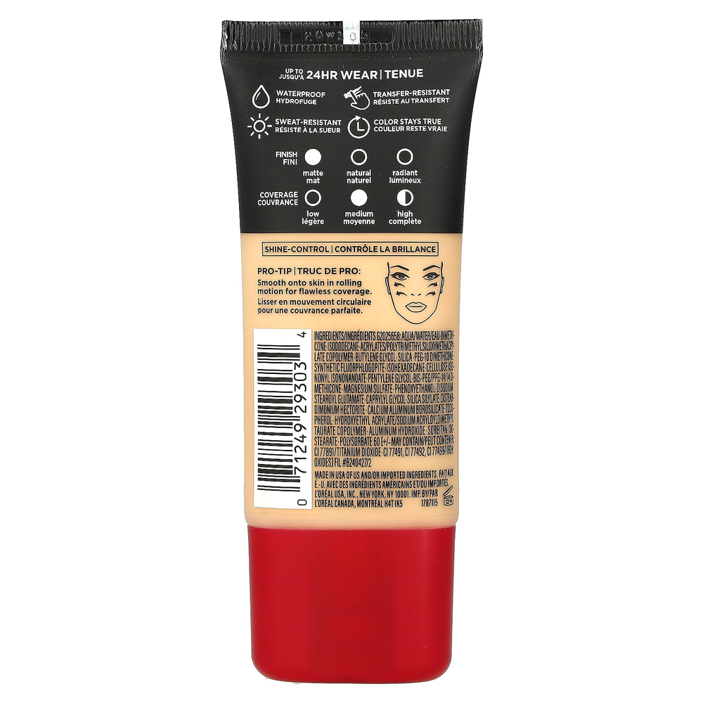 L'Oréal, тональный крем Infallive Pro-Matte, 104 золотисто-бежевый, 30 мл (1 жидк. унция)