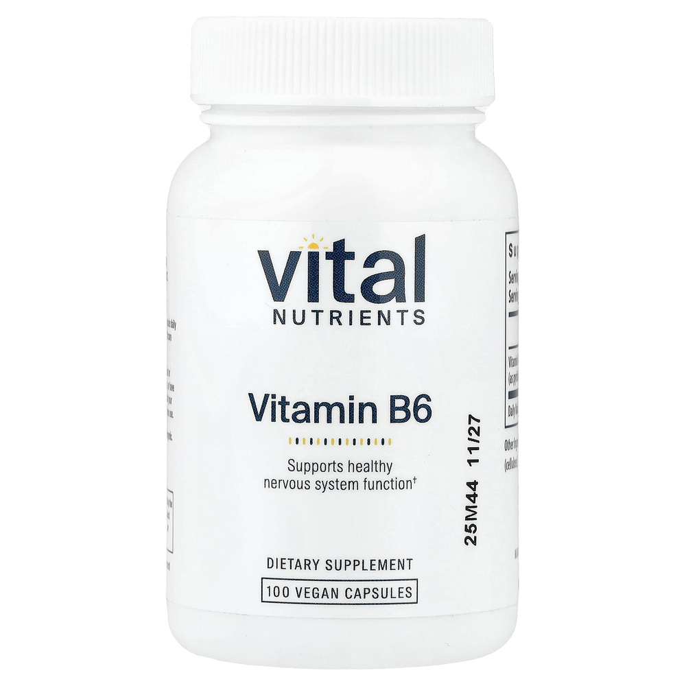 Vital Nutrients, Витамин B6, 100 веганских капсул (100 мг на капсулу)
