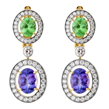 Серьги с Танзанитами, Цаворитами и Бриллиантами, Е0022-1/4
