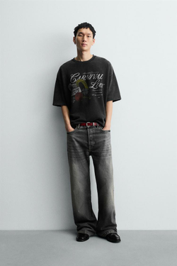 ZARA ТОЛСТОВКА С КОМБИНИРОВАННЫМ ПРИНТОМ, ТЕМНЫЙ АНТРАЦИТ