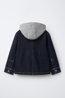 ZARA ДЖИНСОВАЯ КУРТКА-РУБАШКА С ОТСТЕГИВАЮЩИМСЯ КАПЮШОНОМ, ИНДИГО