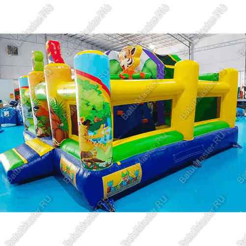 Надувной батут "Попугайчики" со скалодромом, 4.6x4.3x2.8 м