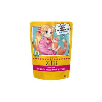 Влажный корм суфле для кошек ZILLII (Зилли) Cat 0,085кг индейка утка суфле для кошек. 24 штуки