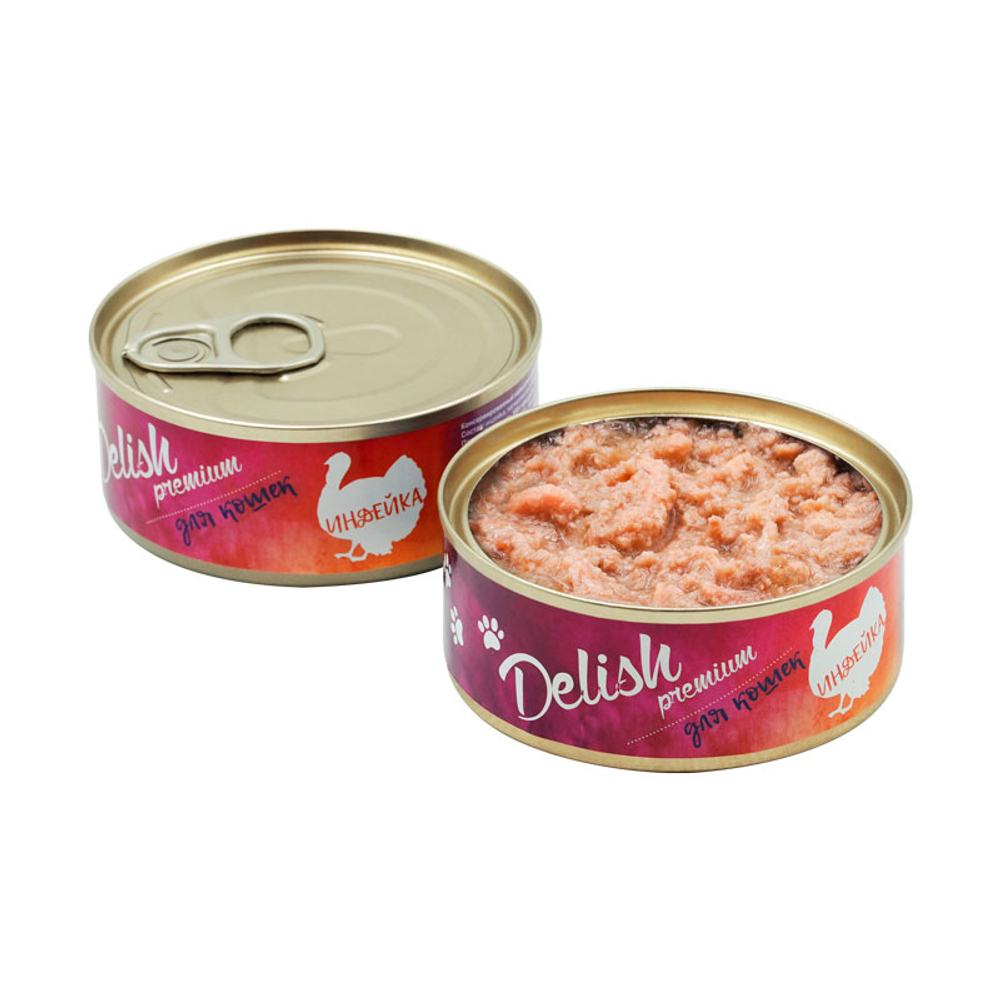 НАБОР Консервы DELISH Premium для кошек с мясом индейки - 6 шт х 100 гр
