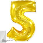 Шар (40"/102 см) Цифра, 5, Золото, 1 шт. в упак.