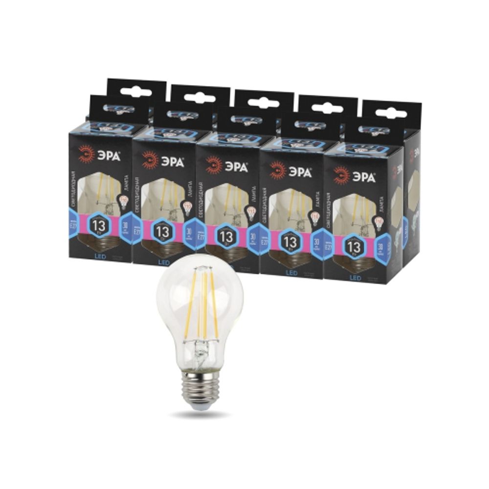 Лампа светодиодная ЭРА F-LED A60-13W-840-E27 13Вт филамент груша нейтральный белый свет E27 | 