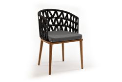 "Диего" стул плетеный из роупа, основание дуб, каркас из стали темно-серый (RAL7024) муар, роуп темно-серый круглый, ткань серая