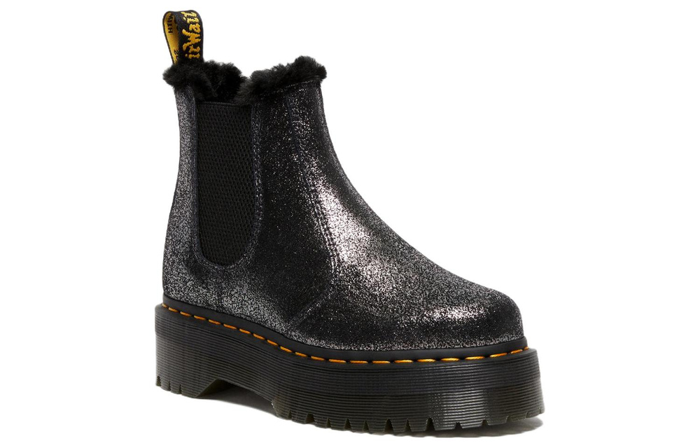 Dr. Martens 2976 Faux Fur Lined Metallic Platform Chelsea Boots "Black" Women"s