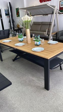 Lyon 220, стол антрацит/натуральный, алюминий/тик