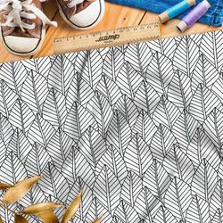 Ткань поплин плотный рисунок чёрно-белых листьев