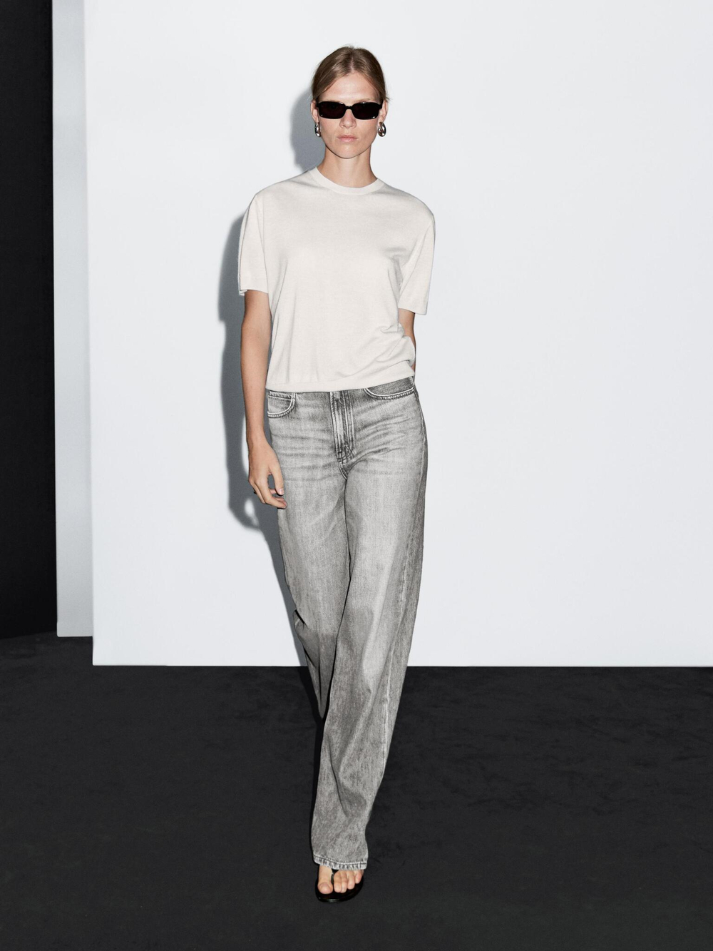 Massimo Dutti Джинсы с высокой посадкой и широкими штанинами, серый