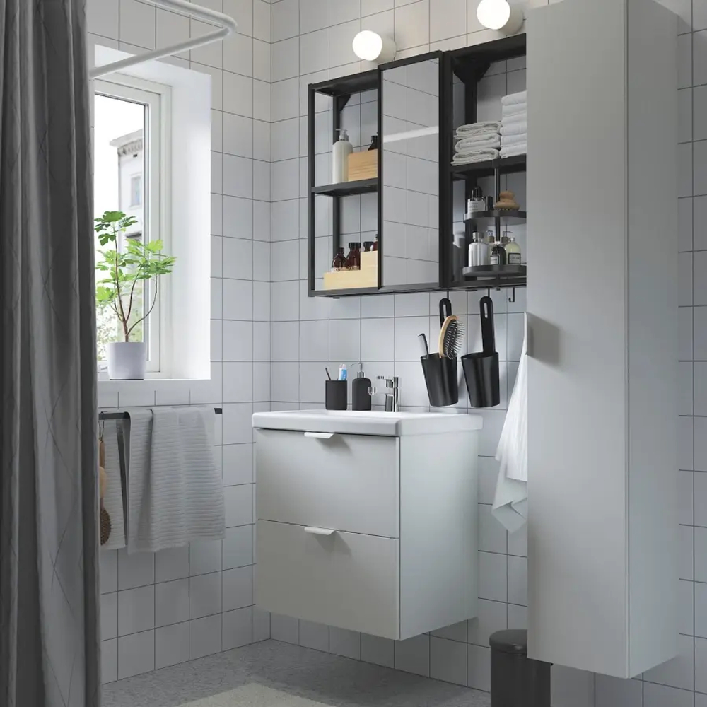 Комбинация для ванной - IKEA ENHET, 64х43х65 см, белый/антрацит, ЭНХЕТ ИКЕА