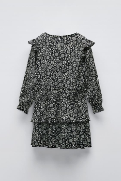 ZARA ПЛАТЬЕ ИЗ РЕЛЬЕФНОЙ ТКАНИ С ПРИНТОМ, ЧЕРНЫЙ/БЕЛЫЙ