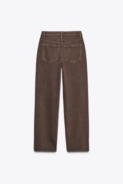 ZARA ДЖИНСЫ TRF MOM FIT С ВЫСОКОЙ ПОСАДКОЙ, КОРИЧНЕВЫЙ