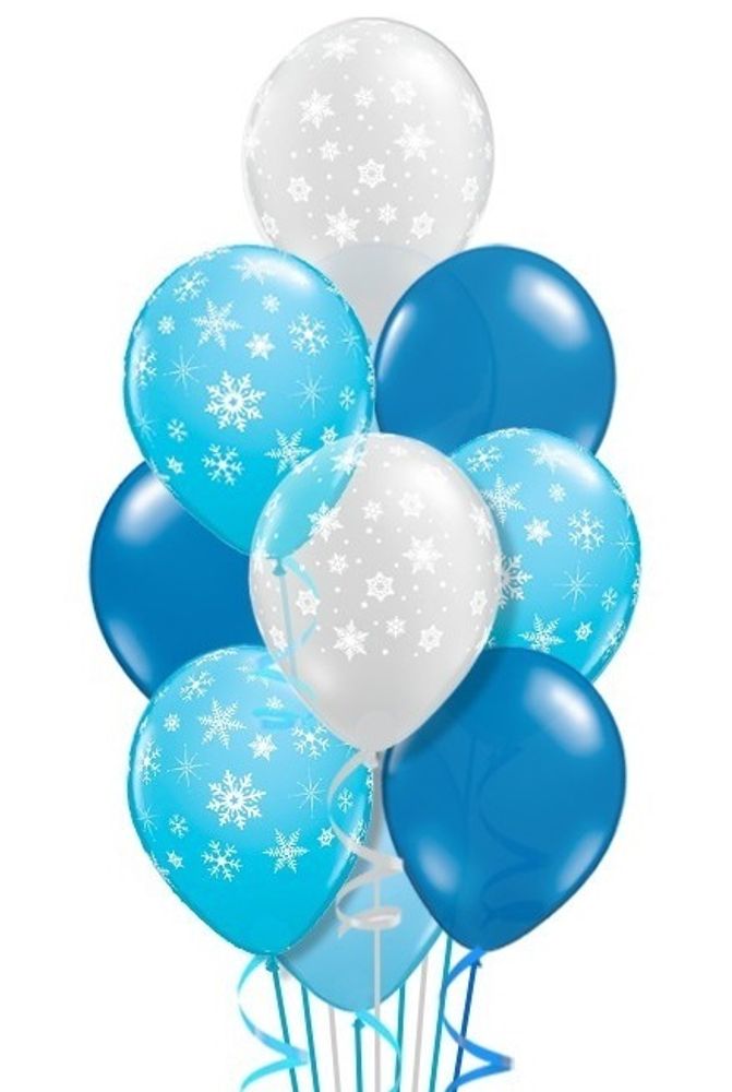 Набор латексных шаров с гелием с изображением снежинок