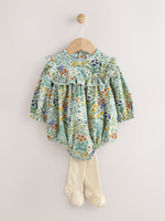 Платье-песочник и колготки в комплекте для девочек Next AN7-953, Светло-зеленый, Молочный