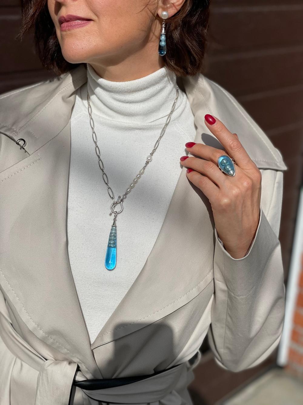 Серьги Nature Bijoux, Pearl, с жемчугом и смолой, NB22.2-12-77492 (голубой)