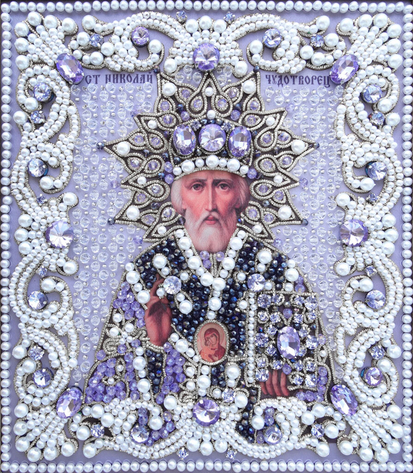 ЖС-9-СФ Набор для вышивания хрустальными камнями Николай Чудотворец (сиреневый)