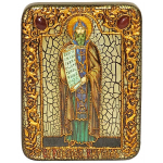 Инкрустированная икона Святой равноапостольный Кирилл Философ 20х15см на натуральном дереве, в подарочной коробке