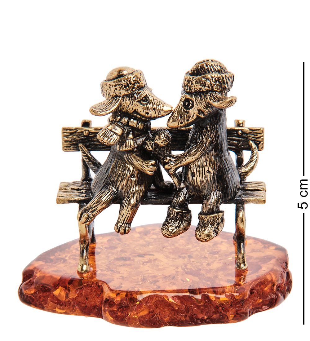 Народные промыслы AM- 326 Фигурка «Пара собак с мороженым» (латунь, янтарь)