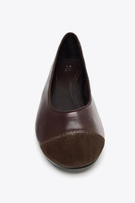 ZARA КОЖАНЫЕ БАЛЕТКИ, КОРИЧНЕВЫЙ