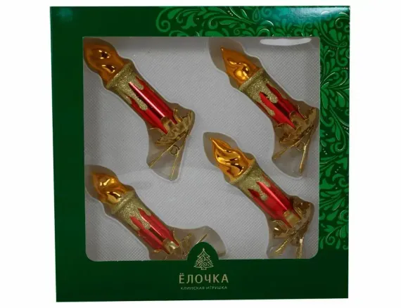 Набор формовых игрушек Свечи 4 шт., стекло, красный, Ёлочка (С472/1)