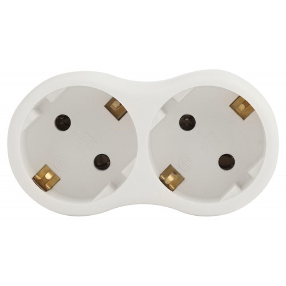 Разветвитель электрический ЭРА SPx-2e-W на 2 розетки с заземлением 16А белый