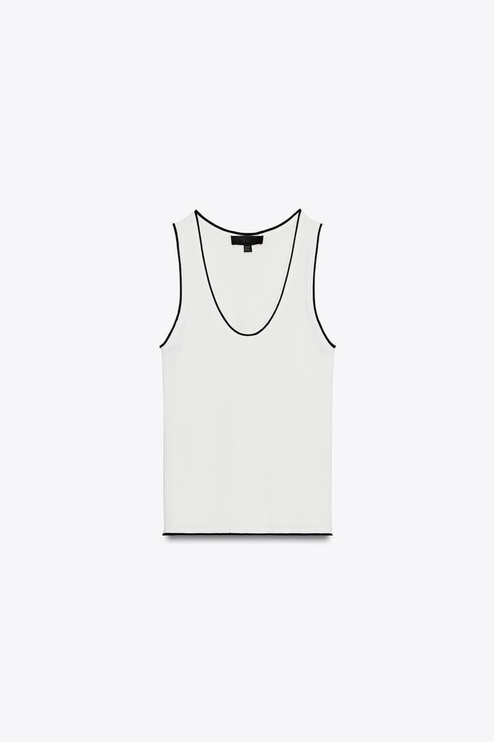 ZARA ТРИКОТАЖНЫЙ ТОП С ОКАНТОВКОЙ, БЕЛЫЙ/МОРСКОЙ СИНИЙ