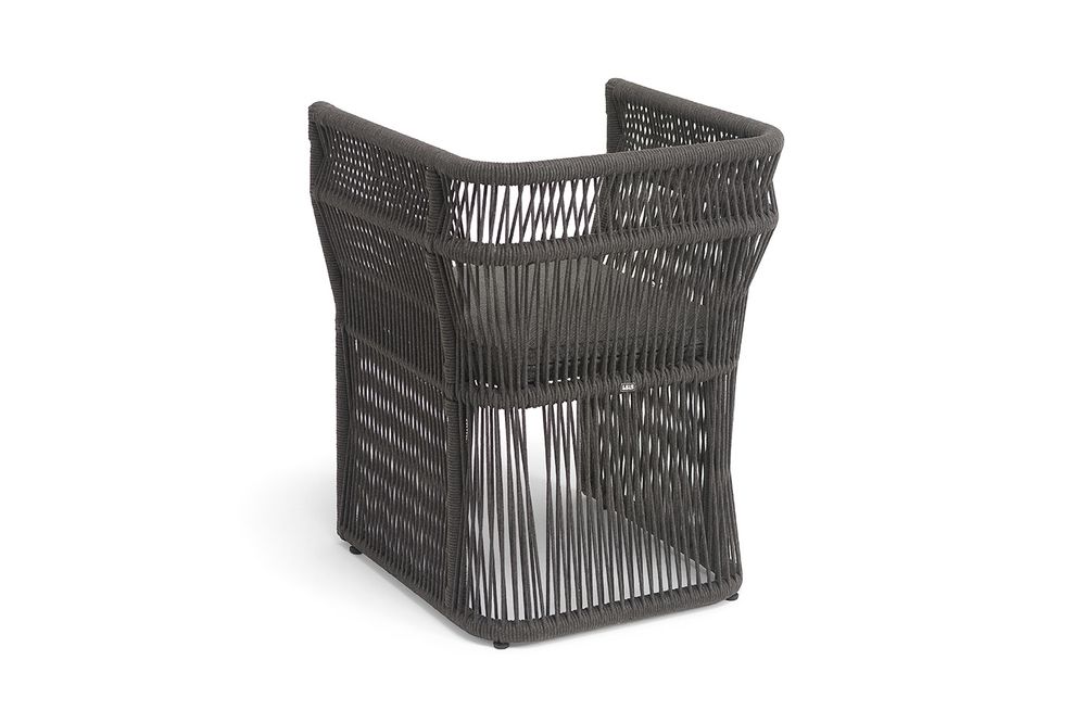 "Лугано" стул плетеный из роупа, каркас алюминий темно-серый (RAL7024) муар, роуп темно-серый круглый, ткань темно-серая YB25-0027