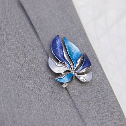 Брошь Shadore Лист резной XZ0863.23 BL/S