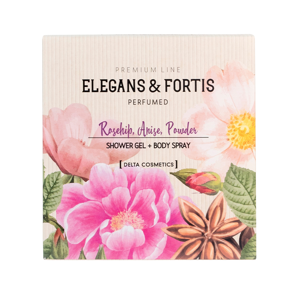 Косм.набор жен. Elegans and Fortis "Rosehip, Anise, Powder" (гель д/душа 300 мл+спрей д/тела 150 мл)